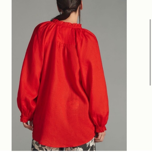 NWT! Anthropologie Maeve LINEN The Audie Puff-Sleeve Oversized Top Shirt M - Picture 7 of 15